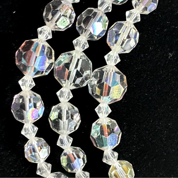 Vintage 3 Strand Aurora Borealis Crystal Necklace - Picture 6 of 6